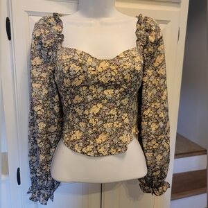 ASTR The Label Size XS Floral Long Sleeve Corset Blouse NWT